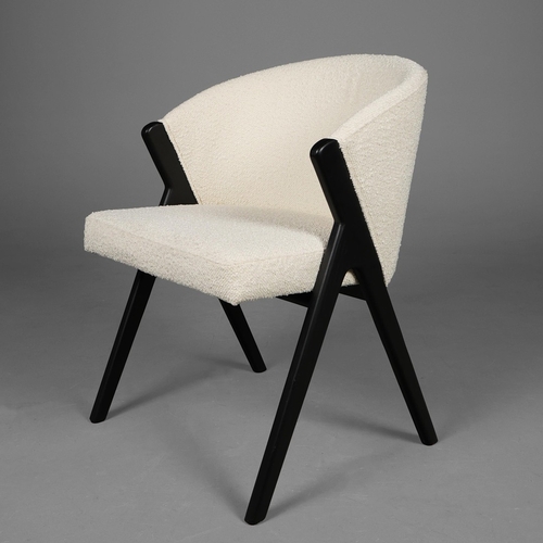 304 - ANDREW MARTIN CIRI DINING CHAIRS, A SET OF FOUR (4). white boucle upholstery, 80cm H x 59cm W x 60cm... 