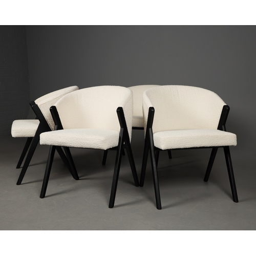 304 - ANDREW MARTIN CIRI DINING CHAIRS, A SET OF FOUR (4). white boucle upholstery, 80cm H x 59cm W x 60cm... 