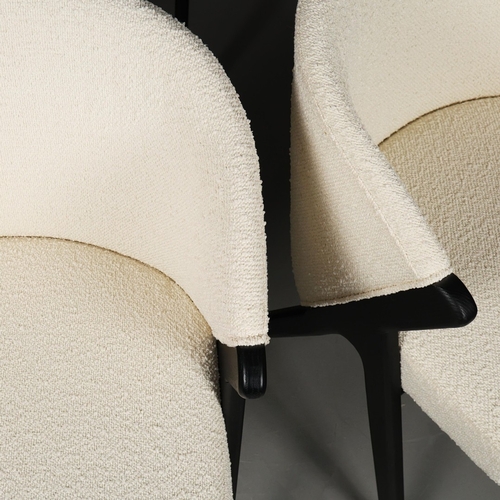 304 - ANDREW MARTIN CIRI DINING CHAIRS, A SET OF FOUR (4). white boucle upholstery, 80cm H x 59cm W x 60cm... 