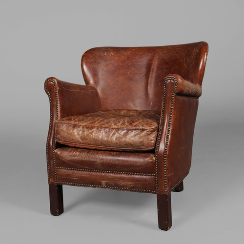 305 - ATTRIBUTED TO BARKER AND STONEHOUSE CAVENDISH LEATHER ARMCHAIR, A PAIR. tan leather with reversible ... 
