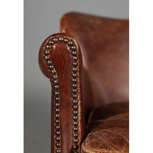305 - ATTRIBUTED TO BARKER AND STONEHOUSE CAVENDISH LEATHER ARMCHAIR, A PAIR. tan leather with reversible ... 