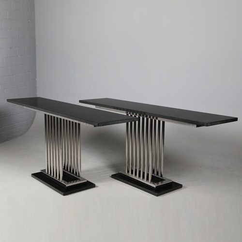 308 - ATTRIBUTED TO DECORUS MILAN CONSOLE TABLES, A PAIR. each 200cm x 45cm x 86cm approx. (2).