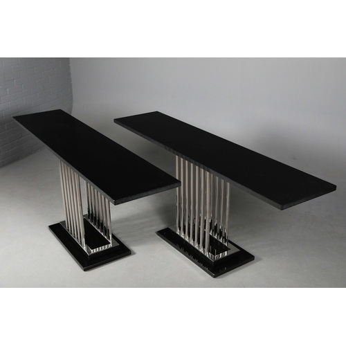 308 - ATTRIBUTED TO DECORUS MILAN CONSOLE TABLES, A PAIR. each 200cm x 45cm x 86cm approx. (2).