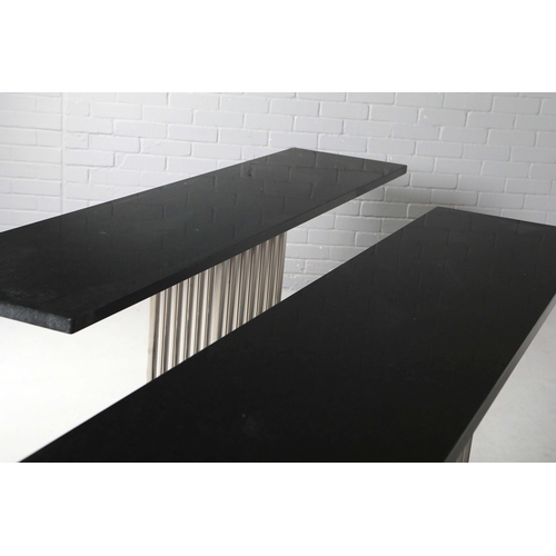 308 - ATTRIBUTED TO DECORUS MILAN CONSOLE TABLES, A PAIR. each 200cm x 45cm x 86cm approx. (2).