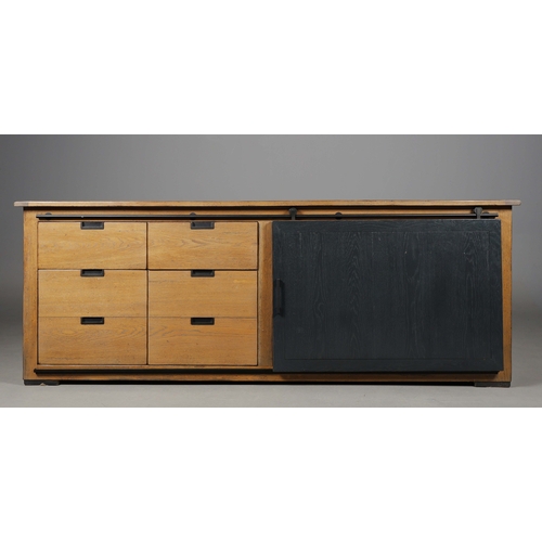 316 - ROCHE BOBOIS MAXIME SIDEBOARD. with six drawers and a sliding black door 88cm t x 233cm w x 54cm d.