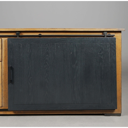 316 - ROCHE BOBOIS MAXIME SIDEBOARD. with six drawers and a sliding black door 88cm t x 233cm w x 54cm d.