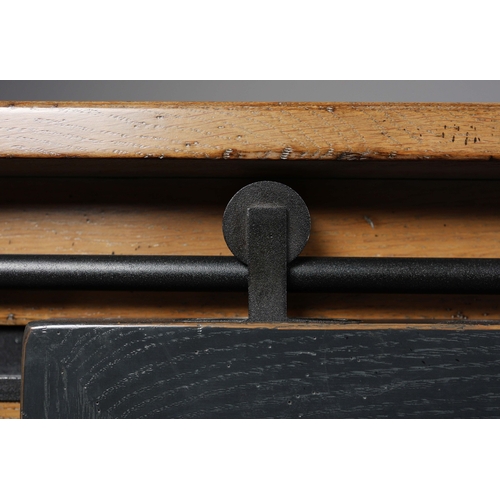 316 - ROCHE BOBOIS MAXIME SIDEBOARD. with six drawers and a sliding black door 88cm t x 233cm w x 54cm d.