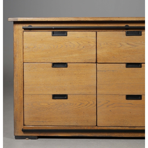316 - ROCHE BOBOIS MAXIME SIDEBOARD. with six drawers and a sliding black door 88cm t x 233cm w x 54cm d.