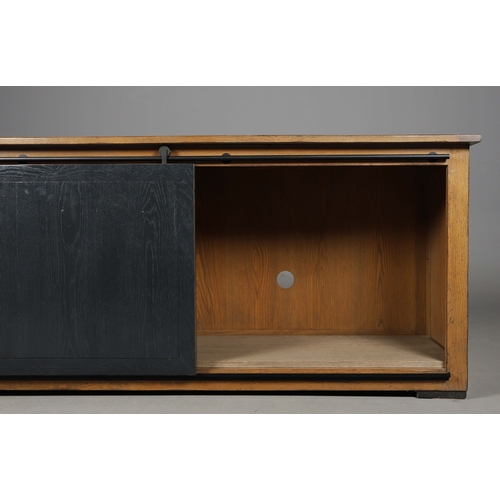 316 - ROCHE BOBOIS MAXIME SIDEBOARD. with six drawers and a sliding black door 88cm t x 233cm w x 54cm d.