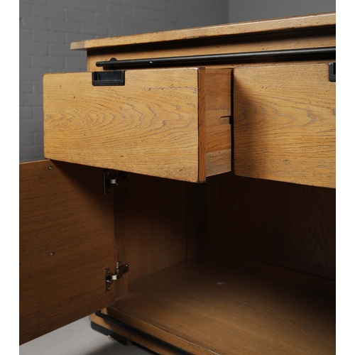 316 - ROCHE BOBOIS MAXIME SIDEBOARD. with six drawers and a sliding black door 88cm t x 233cm w x 54cm d.