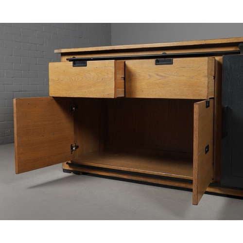 316 - ROCHE BOBOIS MAXIME SIDEBOARD. with six drawers and a sliding black door 88cm t x 233cm w x 54cm d.
