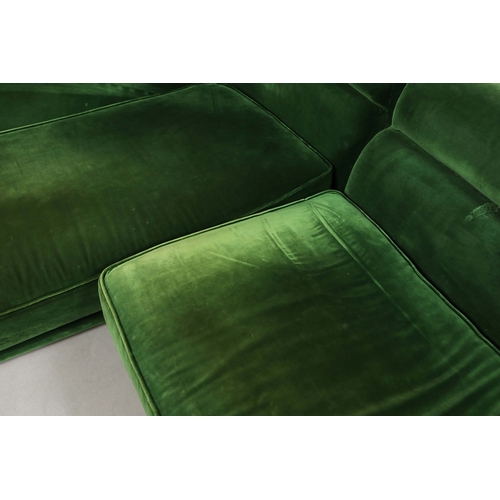 318 - ATTRIBUTED TO ROCHE BOBOIS CORNER SOFA. green velvet upholstery, 230cm x 230cm x 45cm approx.