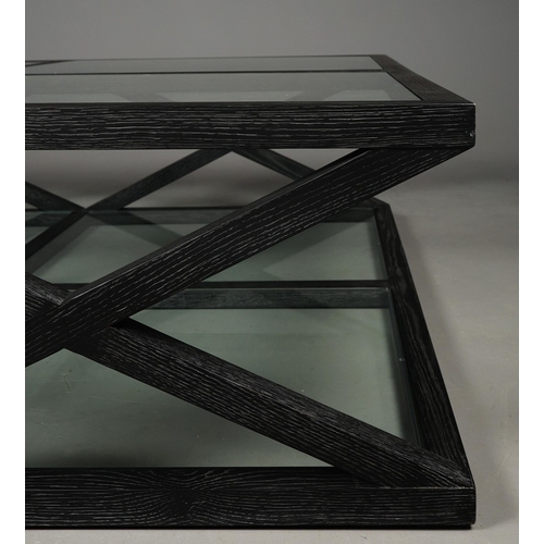 325 - OKA MARYLEBONE COFFEE TABLE. ebonised oak with glass plates, 42cm H x 160cm W x 140cm D.