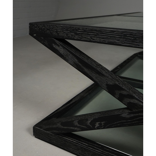 325 - OKA MARYLEBONE COFFEE TABLE. ebonised oak with glass plates, 42cm H x 160cm W x 140cm D.