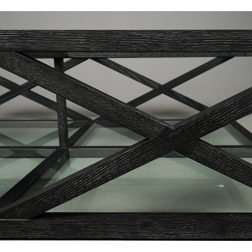 325 - OKA MARYLEBONE COFFEE TABLE. ebonised oak with glass plates, 42cm H x 160cm W x 140cm D.