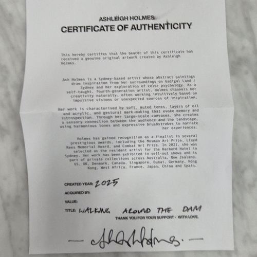 40 - ASH HOLMES (20TH CENTURY AUSTRALIAN). WALKING AROUND THE DAM. mixed media on canvas, 142cm x 102cm, ... 