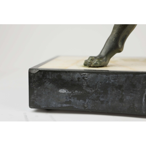 5 - A FRENCH ART DECO LION AND LIONESS SCULPTURE. in spelter on stepped black and white marble base. 85c... 