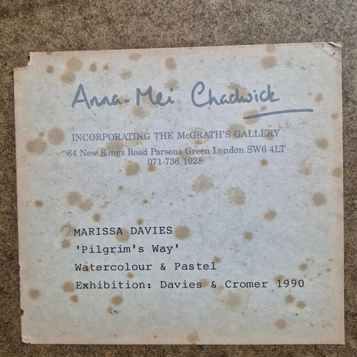 51 - MARISSA DAVIES. PILGRIMS WAY. Watercolour & Pastel, 14cms x 19cms, signed, Framed (Label for Anna Me... 