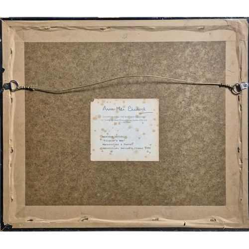 51 - MARISSA DAVIES. PILGRIMS WAY. Watercolour & Pastel, 14cms x 19cms, signed, Framed (Label for Anna Me... 