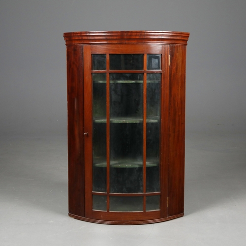 846 - CORNER CUPBOARD. mahogany, with a glazed door 106 cm t x 71 cm w x 51 cm d.