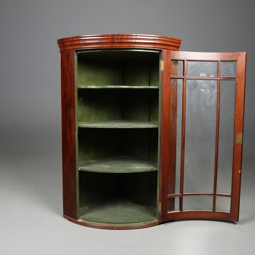 846 - CORNER CUPBOARD. mahogany, with a glazed door 106 cm t x 71 cm w x 51 cm d.