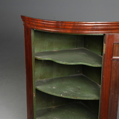 846 - CORNER CUPBOARD. mahogany, with a glazed door 106 cm t x 71 cm w x 51 cm d.