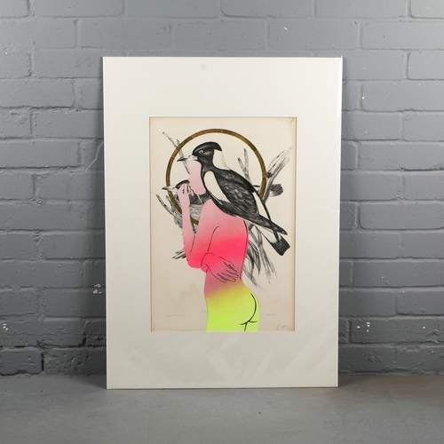 111 - RUGMAN. JOHN GOULD ANTIQUARIAN PRINTS (14). Original lithographs by Gould with enamel, spray paint &... 