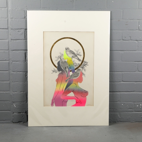 111 - RUGMAN. JOHN GOULD ANTIQUARIAN PRINTS (14). Original lithographs by Gould with enamel, spray paint &... 