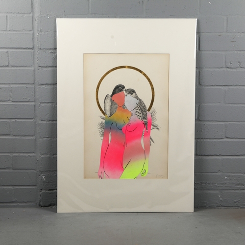 111 - RUGMAN. JOHN GOULD ANTIQUARIAN PRINTS (14). Original lithographs by Gould with enamel, spray paint &... 