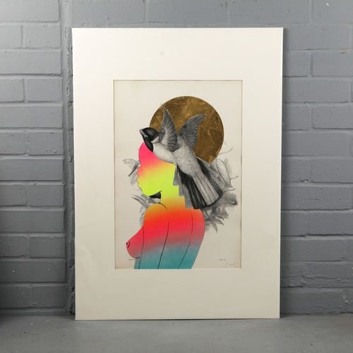 111 - RUGMAN. JOHN GOULD ANTIQUARIAN PRINTS (14). Original lithographs by Gould with enamel, spray paint &... 