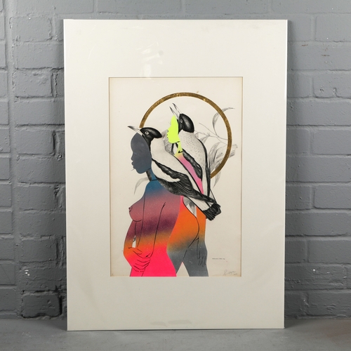 111 - RUGMAN. JOHN GOULD ANTIQUARIAN PRINTS (14). Original lithographs by Gould with enamel, spray paint &... 