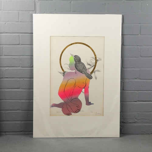 111 - RUGMAN. JOHN GOULD ANTIQUARIAN PRINTS (14). Original lithographs by Gould with enamel, spray paint &... 