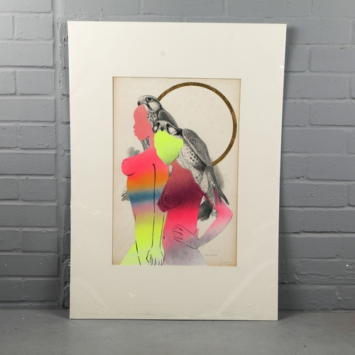 111 - RUGMAN. JOHN GOULD ANTIQUARIAN PRINTS (14). Original lithographs by Gould with enamel, spray paint &... 