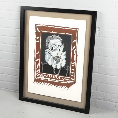 116 - PABLO PICASSO. L'HOMME A LA FRAISE. lithograph printed in colours, on Arches, 1973, after the linocu... 