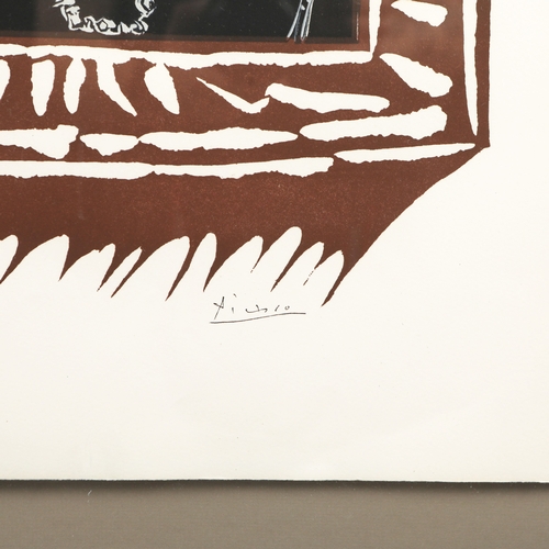 116 - PABLO PICASSO. L'HOMME A LA FRAISE. lithograph printed in colours, on Arches, 1973, after the linocu... 