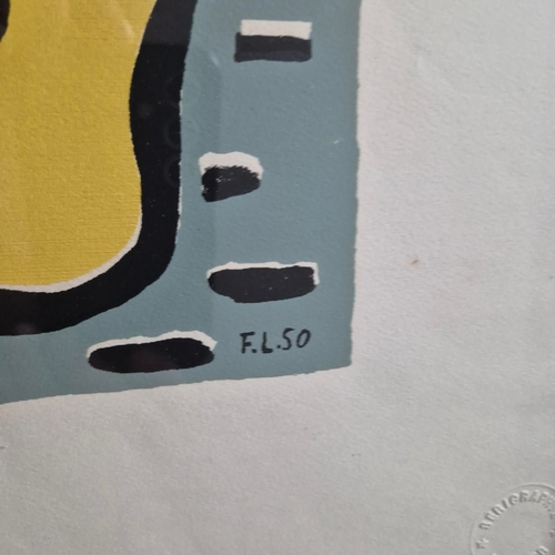 125 - FERNAND LEGER ( 1881-1955). COMPOSITION AVEC FORMES JAUNES ET ROUGE. Serigraph, 55cms x 36cms, numbe... 