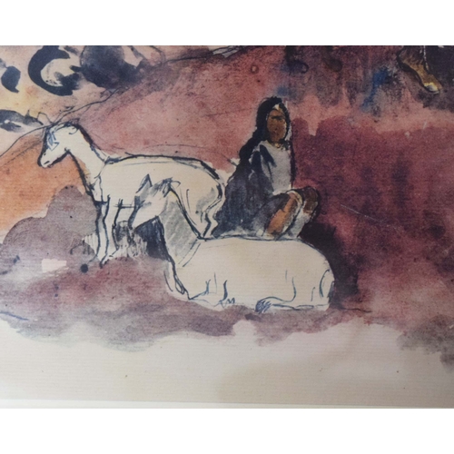 134 - PAUL GAUGUIN (FRENCH 1848-1903). FIGURES ET ANIMAUX DANS UN PAYSAGE. lithograph, 48cm x 41cm, framed... 