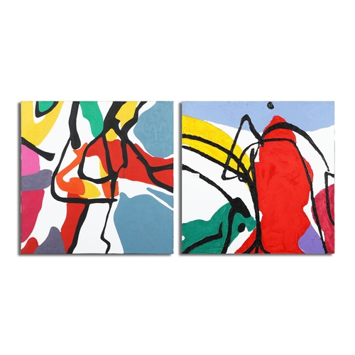 15 - JAZAMIN SINCALIR (CONTEMPORARY). ABSTRACTS (2). oils on canvas, 61cm x 61cm and 60cm x 60cm.