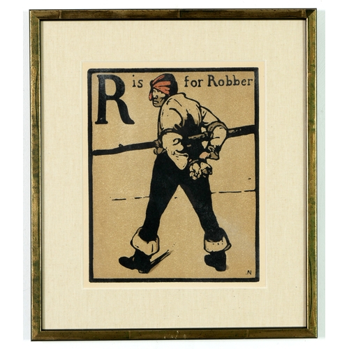 150 - WILLIAM NICHOLSON. A SET OF NINE ALPHABET LITHOGRAPHS. suite: Alphabet Series 1898, 24.7cm x 19.8cm ... 