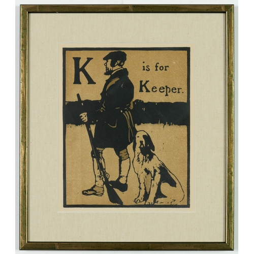 150 - WILLIAM NICHOLSON. A SET OF NINE ALPHABET LITHOGRAPHS. suite: Alphabet Series 1898, 24.7cm x 19.8cm ... 