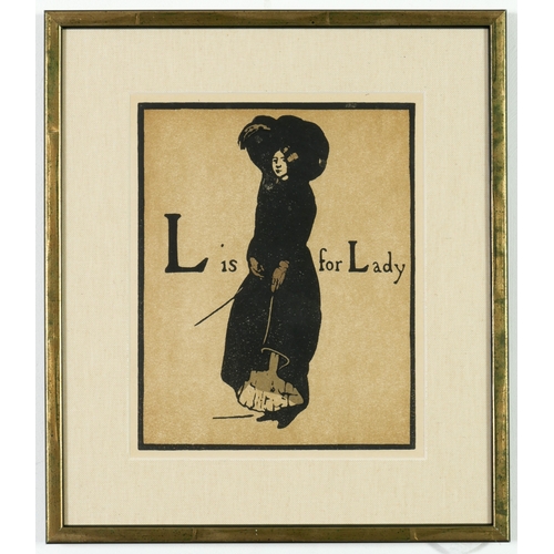 150 - WILLIAM NICHOLSON. A SET OF NINE ALPHABET LITHOGRAPHS. suite: Alphabet Series 1898, 24.7cm x 19.8cm ... 