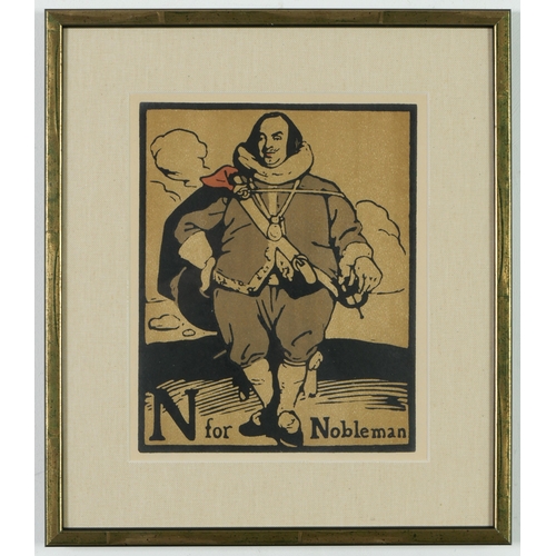 150 - WILLIAM NICHOLSON. A SET OF NINE ALPHABET LITHOGRAPHS. suite: Alphabet Series 1898, 24.7cm x 19.8cm ... 