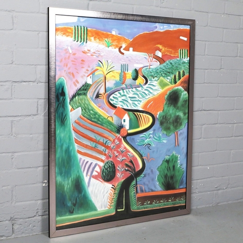 171 - AFTER DAVID HOCKNEY. NICHOLS CANYON. gouache on cotton, 104cm x 80cm, framed.