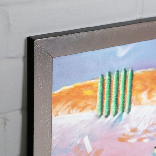 171 - AFTER DAVID HOCKNEY. NICHOLS CANYON. gouache on cotton, 104cm x 80cm, framed.