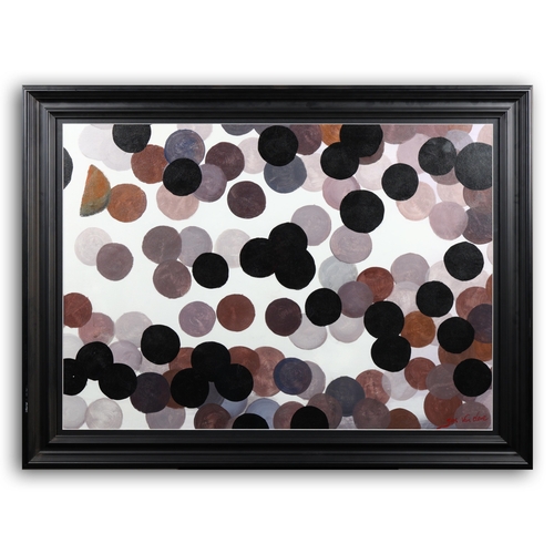 22 - JANS VAN CLEVE (20TH CENTURY). CIRCLES. oil on canvas, 92.5 x 122.5cm, framed.