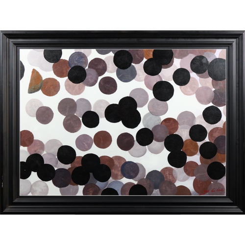 22 - JANS VAN CLEVE (20TH CENTURY). CIRCLES. oil on canvas, 92.5 x 122.5cm, framed.