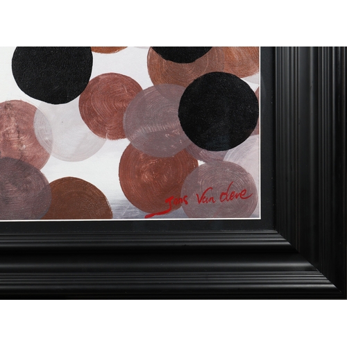 22 - JANS VAN CLEVE (20TH CENTURY). CIRCLES. oil on canvas, 92.5 x 122.5cm, framed.