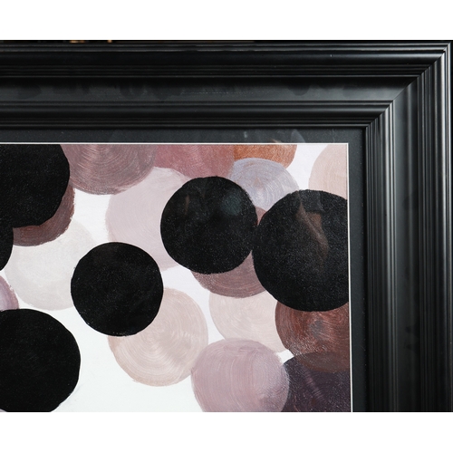22 - JANS VAN CLEVE (20TH CENTURY). CIRCLES. oil on canvas, 92.5 x 122.5cm, framed.