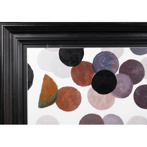 22 - JANS VAN CLEVE (20TH CENTURY). CIRCLES. oil on canvas, 92.5 x 122.5cm, framed.