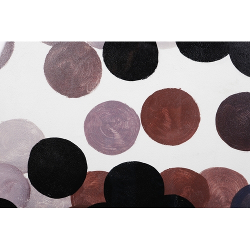 22 - JANS VAN CLEVE (20TH CENTURY). CIRCLES. oil on canvas, 92.5 x 122.5cm, framed.